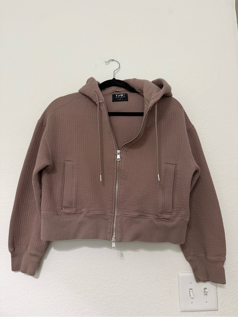 Taupe Cropped Zip-Up Hoodie - Women